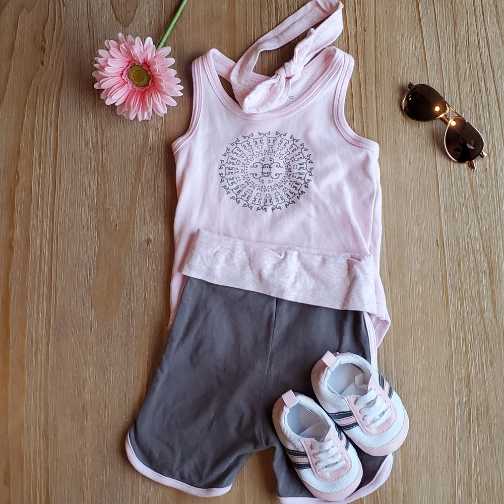 Infant yoga 4 piece short outfit w/ shoes headband